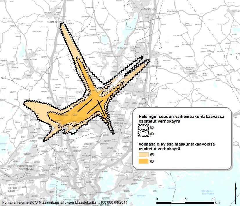 Kaavaratkaisun kuvaus perusteluineen Uusimaa-kaavassa Helsinki-Vantaan lentoaseman melualueet esitetään lainvoimaisen ympäristöluvan liiteaineiston mukaisesti.