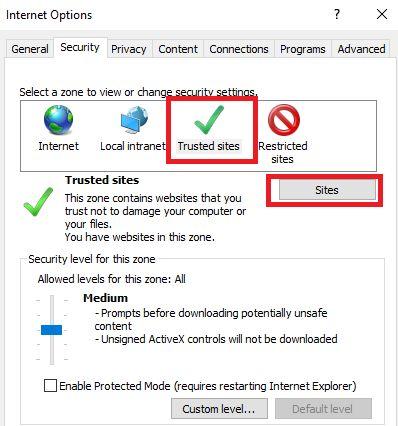 3(2) Valitaan välilehti Security / Tietoturva ja sieltä täpätään kohta Trusted