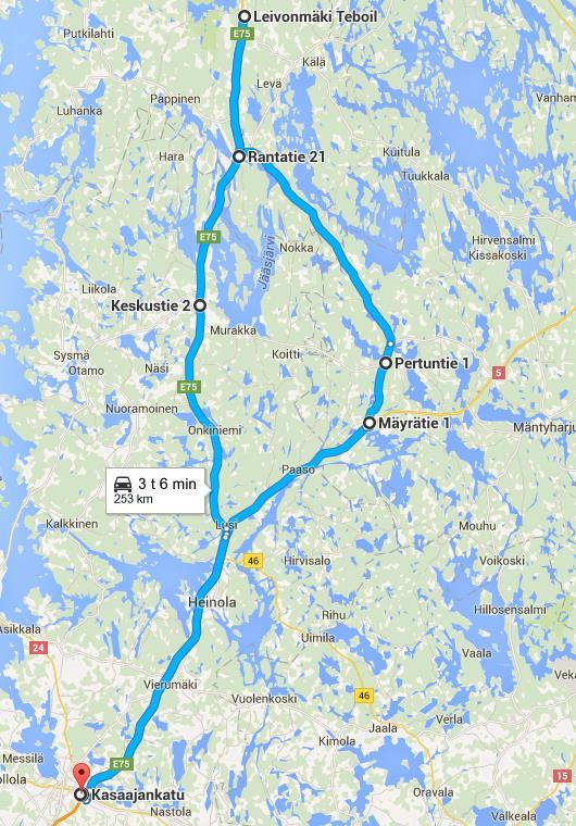 31 KUVA 11. Keskiviikon uusi ajoreitti 4.6.4 Torstain ajoreitti Torstaina ajettaisiin edelleen Mäntyharju-Hartola kuten nykyiselläkin ajoreitillä, mutta tästä poistettaisiin käynti Joutsassa.
