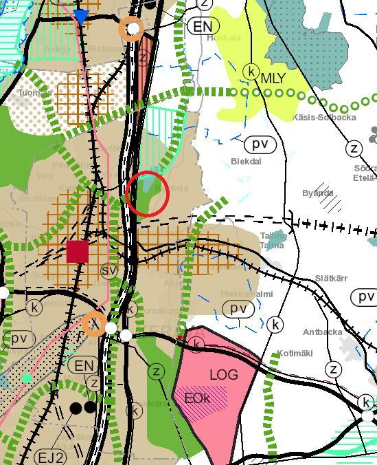 Liite 2 / s4 Kuva 3. Ote voimassa olevien maakuntakaavojen yhdistelmästä 2017. Suunnittelualue ympyröity punaisella ympyrällä.