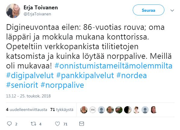 Sydämelliset kiitokset Nordean henkilökunnalle,