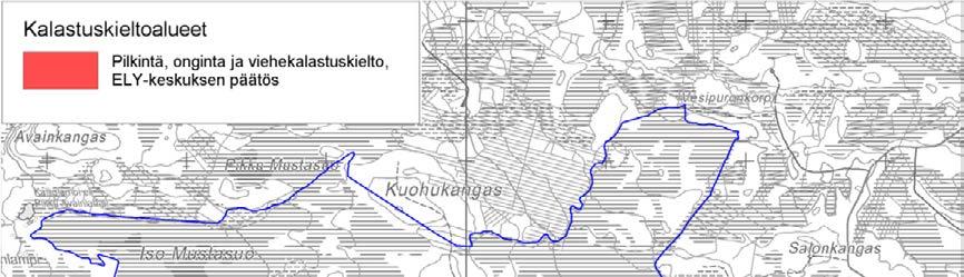 Kuva 10. Saarijärven vanhat metsät -alueen kalastuskieltoalueet.