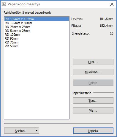 Koti > Tulostinasetukset > Tulostimen asetusten muuttaminen Tulostinasetustyökalun avulla (Windows) > Tulostinasetustyökalun paperikoon määritys (Windows) Tulostinasetustyökalun paperikoon määritys