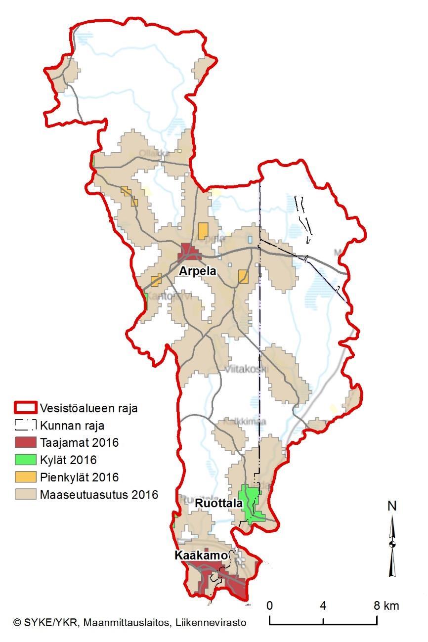 Kuva 6. Kaakamojoen vesistöalueen kunnat ja taajamat Kaakamojoen vesistöalueen Tervolan kuntaan kuuluva osa on poronhoitoaluetta.