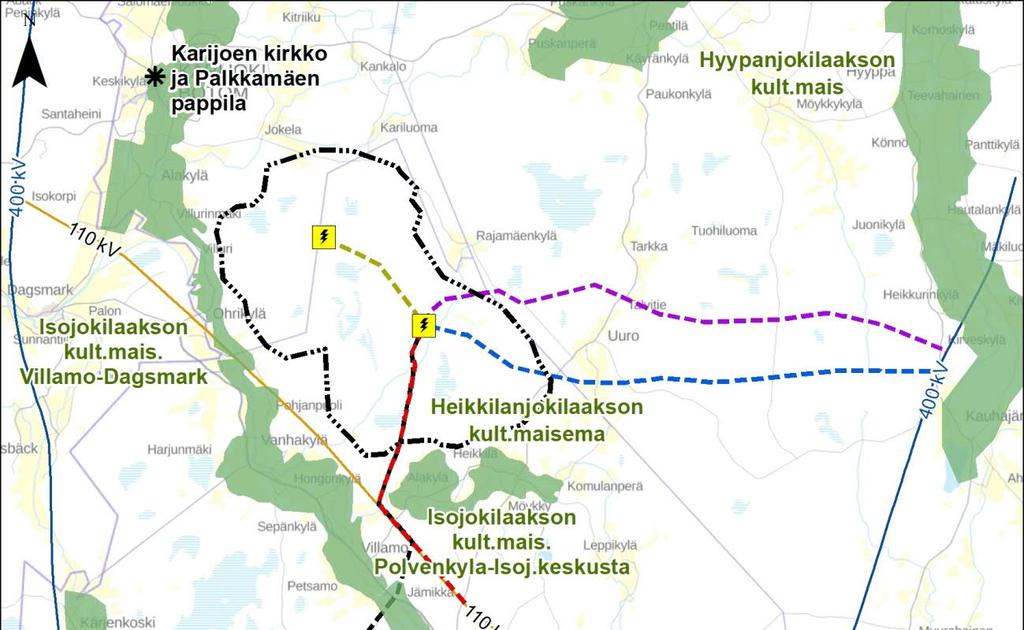 Kuva 7-9. Lähimmät kulttuuriympäristön arvokohteet. 7.2.