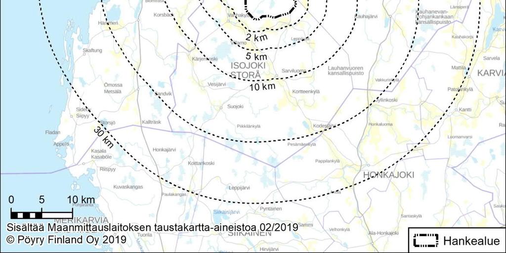 Tarkastelualue on pyritty määrittelemään niin suureksi, ettei merkityksellisiä ympäristövaikutuksia voida olettaa ilmenevän alueen ulkopuolella.