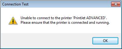 Käyttöönotto Voit tarkistaa, onko luettelossa korostettu tulostin liitetty ja käytettävissä painamalla [Test] (Testi) -painiketta.