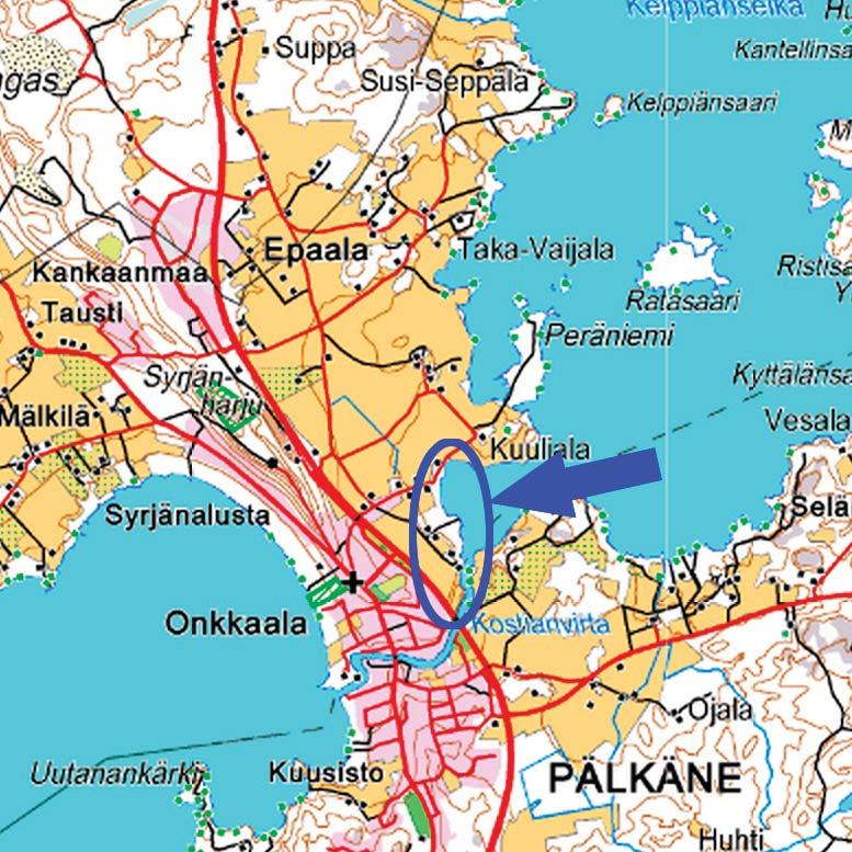 KAAVA-ALUEEN SIJAINTI JA MAANOMISTUS Kaava-alue sijaitsee Pälkäneellä Lahdentien itäpuolella Pälkäneveden rannalla. Kaava-alue on määritetty Epaala-Kuulialan osayleiskaavassa.