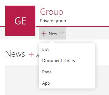 Developments in Office 365 Groups New functions New functions were introduced, such as a start page where the group members can create news for each other.