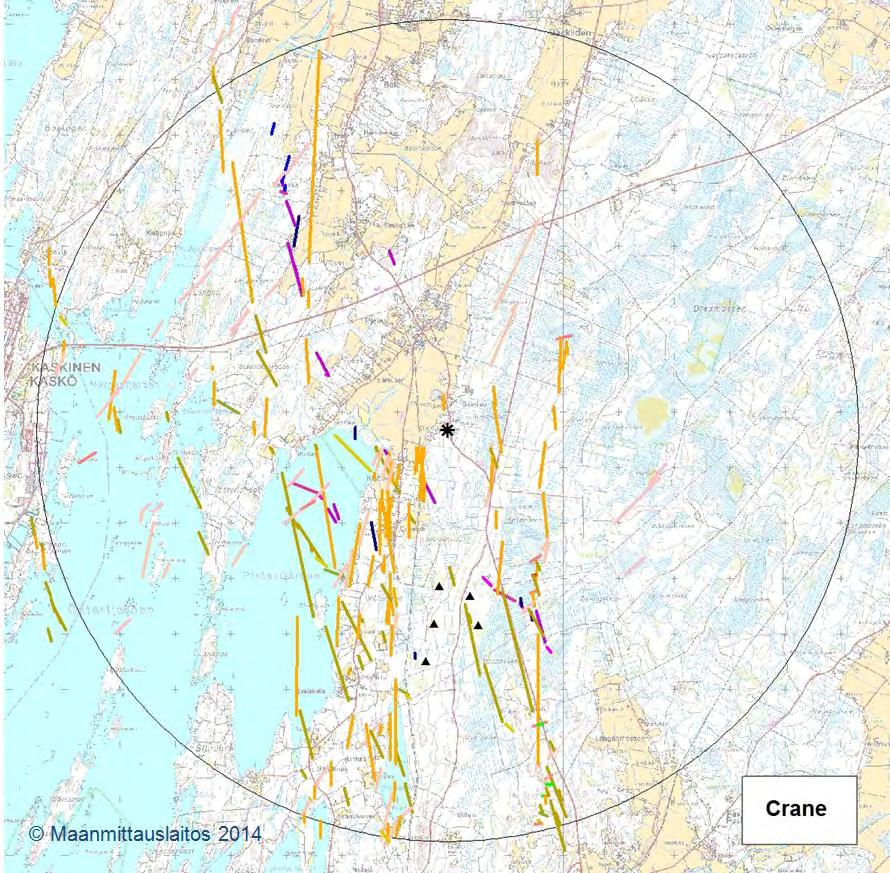 FCG SUUNNITTELU JA TEKNIIKKA OY Natura-arviointi 24 (42) 5.4.2 Laulujoutsen Kuva 5.1. Kurkien maastohavainnoin varmistetut tutkakaiut syksyllä 2014.