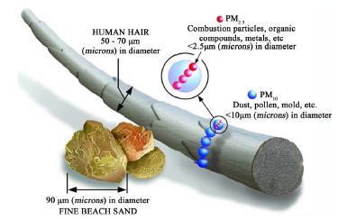 9 (Kuva EPA, 4) Ilmakehän hiukkasmateriaalista osa on epäorgaanista (kuten ammonium, nitraatti ja sulfaattiionit). Euroopassa taustailmassa PM:stä noin /3 ja PM,5:stä noin ½ on epäorgaanista.