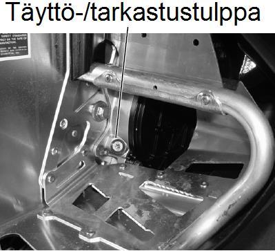 Kierrä täyttö-/tarkastustulppa kiinni. Kiristystiukkuus on 8-13 Nm. Vaihda öljy ajettuasi 800 km ja sen jälkeen 3200 km välein tai ajokausittain. Ketjukotelon öljynvaihto 1.