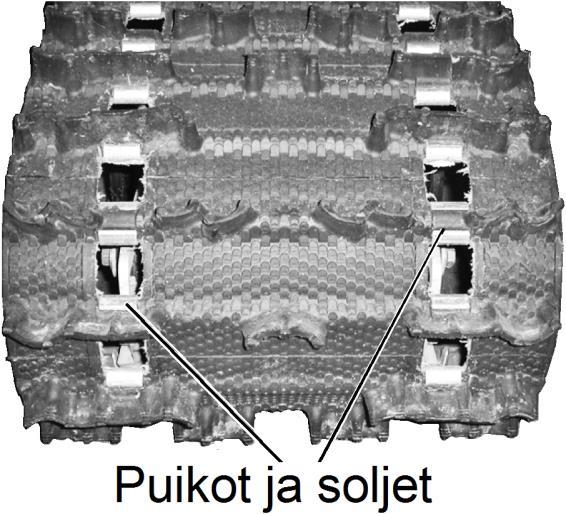 Pyöritä telamattoa käsin ja tarkasta: - kääntele telamaton reunoja havaitaksesi mahdolliset vauriot telamaton poikittaisissa tukirakenteissa: puikkojen tulee olla ehjiä ja oikean pituisia - telamaton