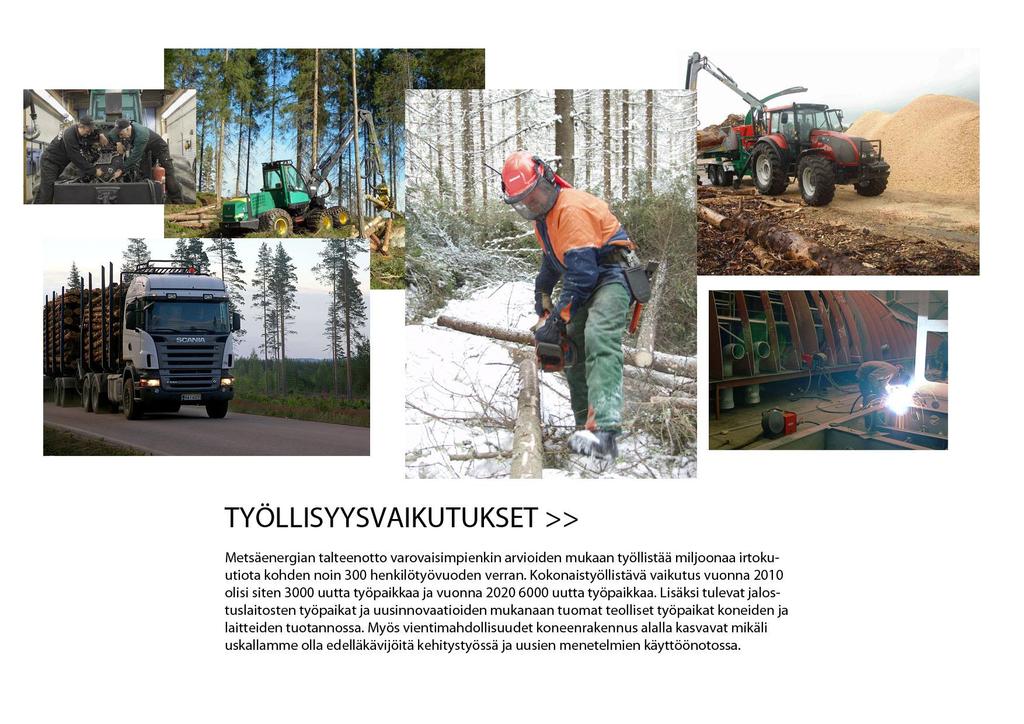 TYÖLLISYYSVAIKUTUKSET TYÖLLISYYSVAIKUTUKSET >> >> Metsäenergian Metsäenergian talteenotto talteenotto varovaisimpienkin arvioiden mukaan työllistää työllistää miljoonaa miljoonaa irtokuutiota