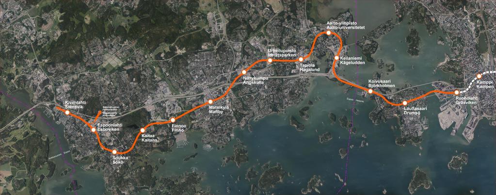 Länsimetro 21 km 13 asemaa Varikko Sammalvuoressa Kantametro