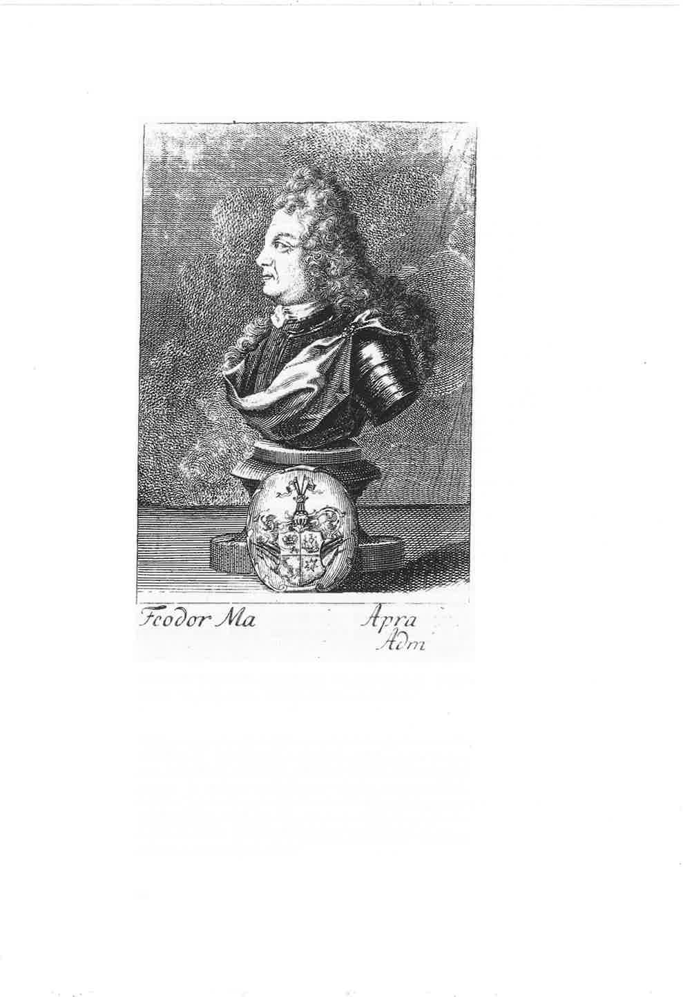 "Co tjor.aialtu,rc ii:i 'Z J/p ra x/n.,jft._j_/lcowt't-ij7:h.t:r{jnura[_, nural Amiraali (sittemmin yliamiraali) Feodor Apraxin (1671-1728).