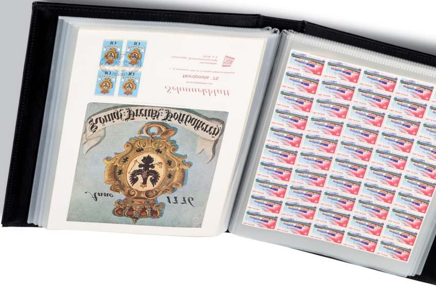 Sopivat esimerkiksi postimerkkiarkeille A4 60 lehdellä Max 120 dokumentille (kun käytetään molempia puolia). Suora selkä. Ulkomitat: 250 x 330 x 55 mm. Til.no.