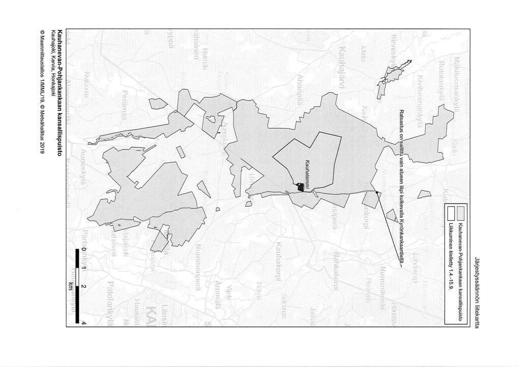 Järjestyssäännön liitekartta Kauhanevan-Pohjankankaan kansallispuisto Liikkuminen kielletty 1.4.-15.9.