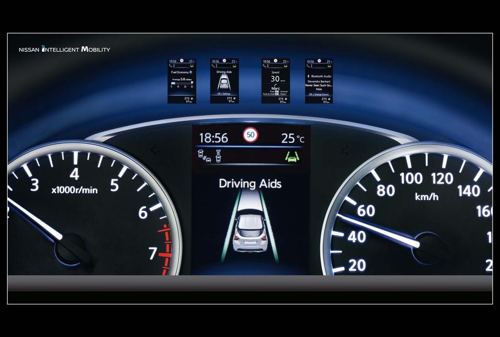 ADVANCED DRIVE-ASSIST DISPLAY (ADAD-NÄYTTÖ) INNOVAATIO SILMIESI EDESSÄ MICRAn tarkka 5" TFT-ADAD-näyttö tuo näkyviin kaikki tarvittavat tiedot oikeaan aikaan, jotta