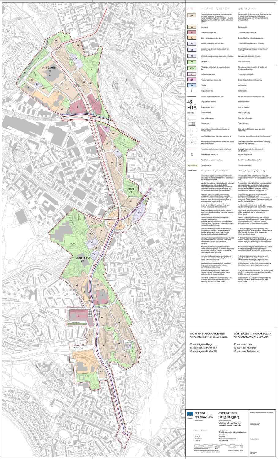 Kaavarunko Bulevardikaupungin maankäyttö: n. 500 000-560 000 as.k-m² yhteensä n. 14 000 uutta asukasta - Vihdintie n.