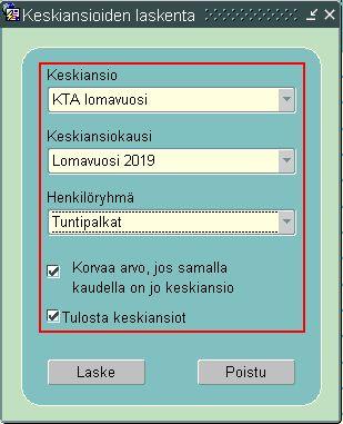 Henkilöryhmä : Valitaan, mille henkilöryhmälle laskenta suoritetaan.