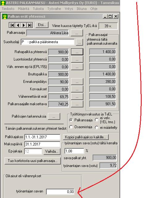 68/203 KÄYTTÖOHJEET Asteri Palkanmaksu 7.14.3 Sava-maksun (ent. sotu-maksun) vähennykset Vuodesta 2010 alkaen on ohjelmaan voinut syöttää sairausvakuutusmaksusta (ent.