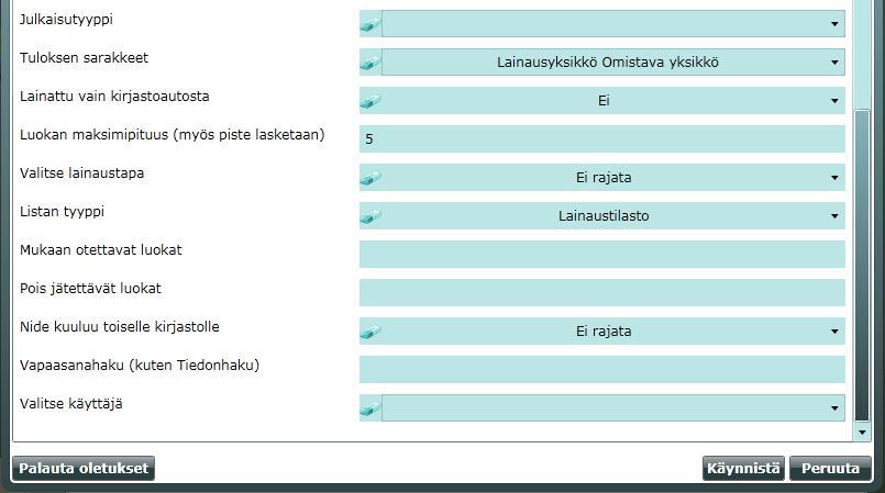 Lainaustilastoista haku lainaus- ja