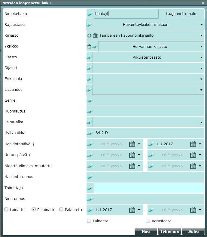 Nollalainat - Niteiden laajennettu haku Nimekehaku = vapaasanahaku esim.