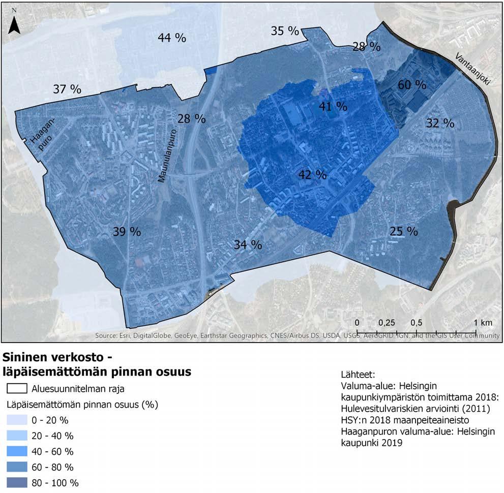 3.2.3 Ekologiset verkostot Sininen verkosto Alueen vedet laskevat idässä Vantaanjokeen ja lännessä Haagan- ja Maunulanpuroon.