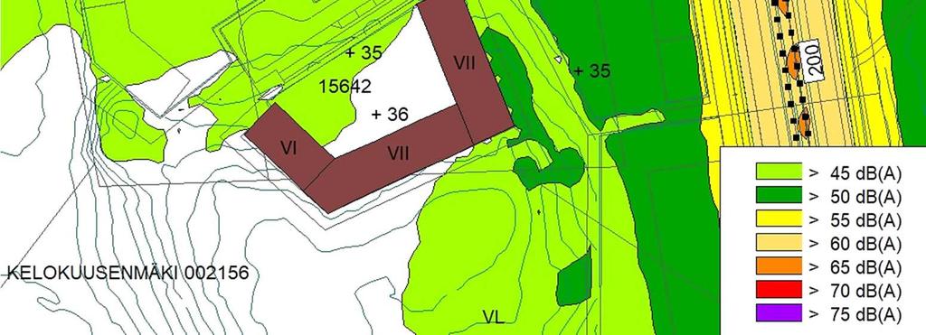 asuinalueiden ohjearvoja päiväaikaan L Aeq,7 22 db(a) ja yöaikaan L Aeq,22 7 db(a). Yöajan ohjearvon db(a) saavuttaminen on kohteessa määräävä. Melukarttaliitteissä 1.1 ja 1.