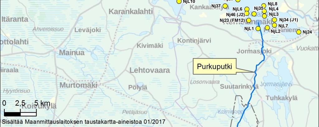 (Kuva 4-7). Terrafamen purkuputken läheisillä pisteillä (pisteet 23, 35 ja 46) kerrostumista tapahtui talvella 215, mutta ei juurikaan kesällä 215. Tuolloin purkuputki ei ollut vielä käytössä.