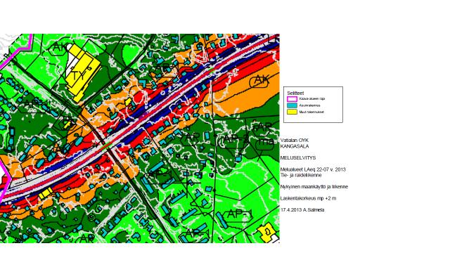 KANGASALAN KAUPUNKI Kaavaselostus 4 (11) Vatialan osayleiskaavan yhteydessä on laadittu vuoden 2013 liikennetilanteeseen perustuva meluselvitys, jossa on esitetty myös vuoden 2030