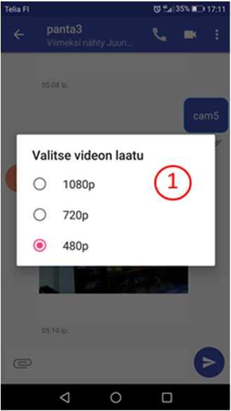 Laitteen ohjaaminen, video Haluttu videon laatu valitaan