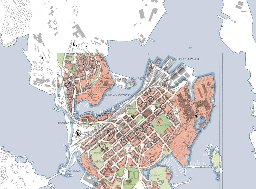 SOTA-AIKA 1954 OPASKARTTA Urheilukeskuksen rakentaminen katkaisee Kuusisenkadun ja Sapokan välisen yhteyden sekä muuttaa