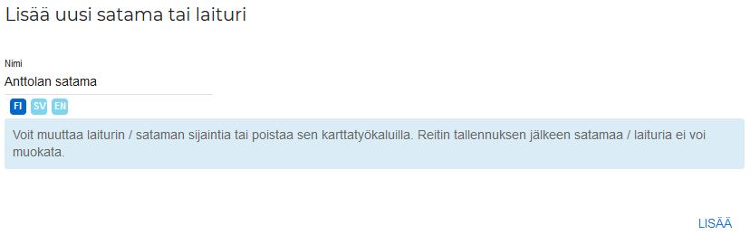 Klikkaa seuraavaksi hiirellä kartalla sitä kohtaa, mihin haluat lisätä uuden pysähtymispaikan. 4.