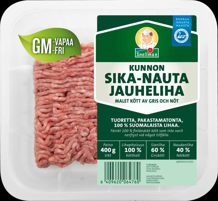 Lopputulema 500 g jauhelihan paistamiseen kotikeittiössä kuluu yhtä paljon energiaa kuin koko tuotteen valmistukseen Snellmanin Lihanjalostuksella, navetasta valmiiseen pakettiin.