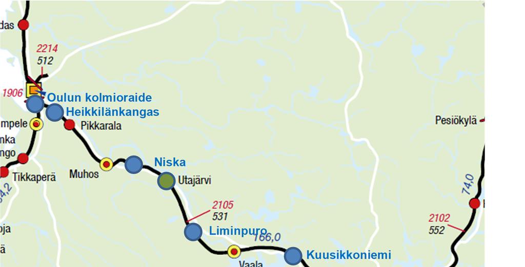 Väyläviraston julkaisuja 39/2019 14 Vertailuvaihtoehto Hankekokonaisuuden vertailuvaihtoehto vastaa nykymuotoista ratainfrastruktuuria (Oulu