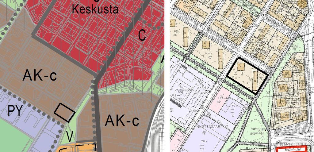 3/6 Uuden Oulun yleiskaava Yleiskaavassa (voimaan Oulun kaupunginhallitus 20.6.2016) suunnittelualue on osoitettu pääosin merkinnällä AK-c, keskustamainen asuin- ja liikealue.