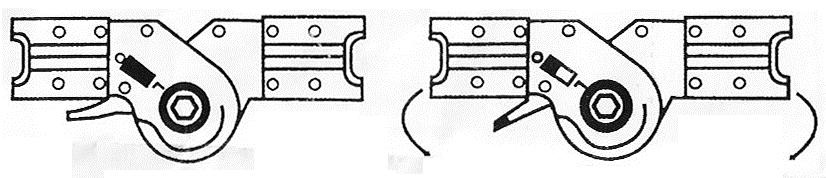 OPERATION - To unlock the hinges simply place the locking lever to O-position and fold the ladder inward.