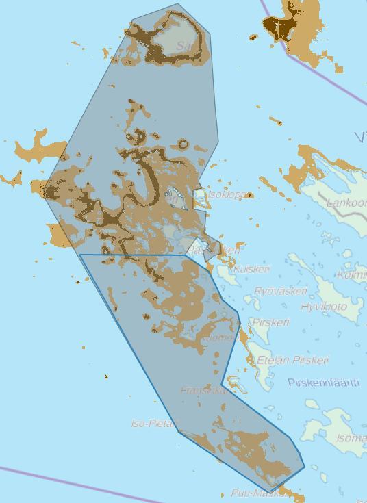 38 Kuva 5.11. Rakkoleväyhteisön eliöyhteisömalli koko Natura-alueella (harmaa alue) sekä tarkastelualueella (sininen viiva).