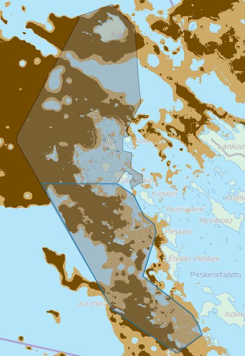 39 Kuva 5.12. Punaleväyhteisön eliöyhteisömalli koko Natura-alueella (harmaa alue) sekä tarkastelualueella (sininen viiva). Ruskea väri suotuisaa elinympäristöä, tummanruskea erittäin suotuisaa.