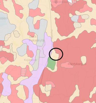 10 Maaperä Suunnittelualueen maaperä muodostuu kalliopaljastumasta (punainen) ja sekalajitteisesta maalajitteesta (beige).