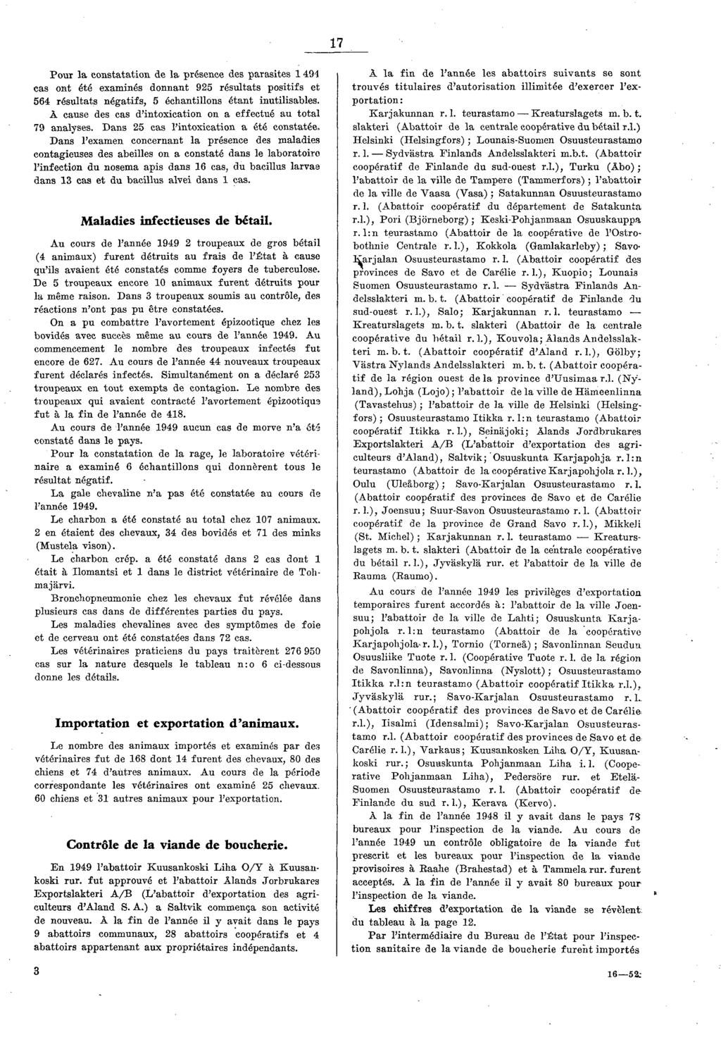 17 Poux la constatation de la présence des parasites 1491 cas ont été examinés donnant 925 résultats positifs et 564 résultats négatifs, 5 échantillons étant inutilisables.