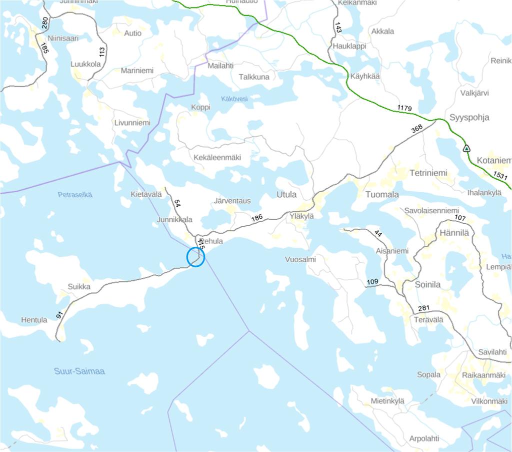 Väyläviraston julkaisuja 42/2019 15 Kyläniemi Kyläniemen lauttapaikka sijaitsee Ruokolahden ja Taipalsaaren kunnan rajalla yhdystienä toimivalla Kyläniementiellä (mt 14866) Kutveleen kanavan