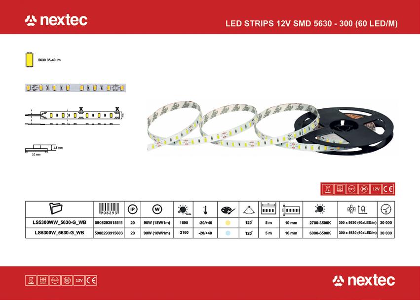 Led-nauhat 24 V, SMD, 2835-300 (60 lediä/m),