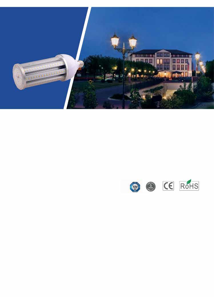 Led E40CORN IP64 kaasupurkauslampun korvike led-lamppu kaasupurkauslampun korvikkeeksi käyttöjännite 100-277 VAC palaa kirkkaasti välittömästi sytyttämisen jälkeen korvaa 125-250 W kaasupurkauslamput
