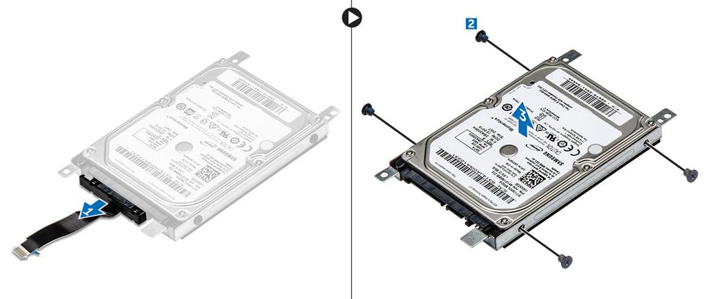 Installing the hard drive into the hard drive bracket 1. Align the screw holders and insert the hard drive into the hard drive bracket. 2.