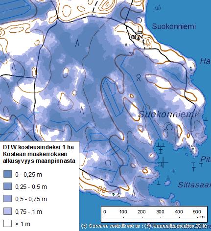 DTW-kosteusindeksin raja-arvot Yhden hehtaarin raja-arvo: