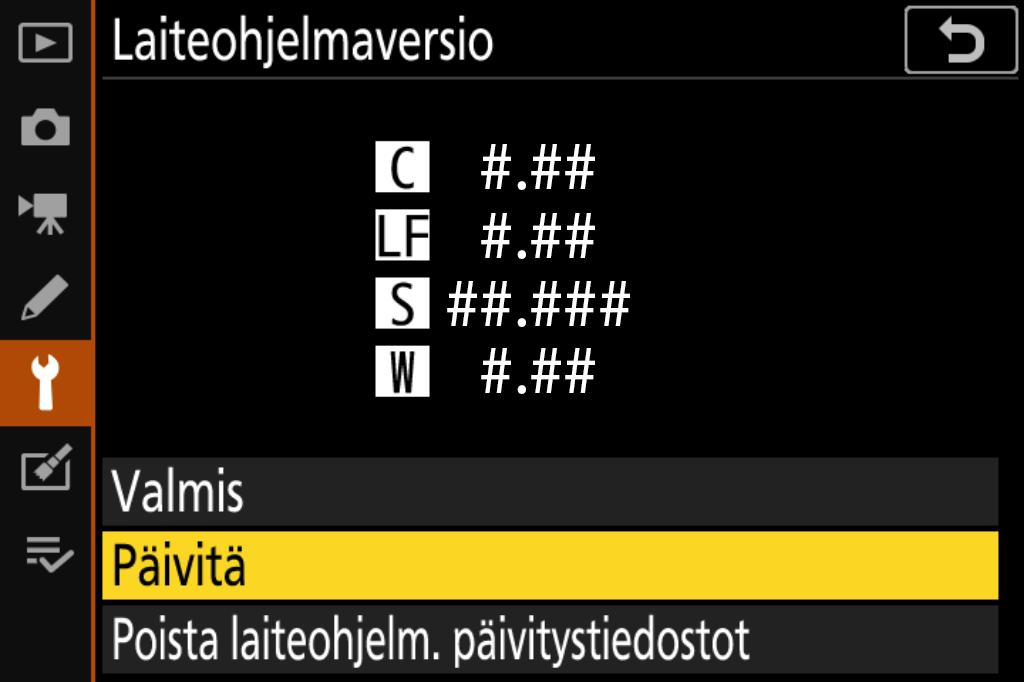 5 Päivitä laiteohjelma Huomaa, että kameran mallista riippuen päivityksen aikana näkyvät valintaikkunat ja ilmoitukset saattavat poiketa tässä esitetyistä.