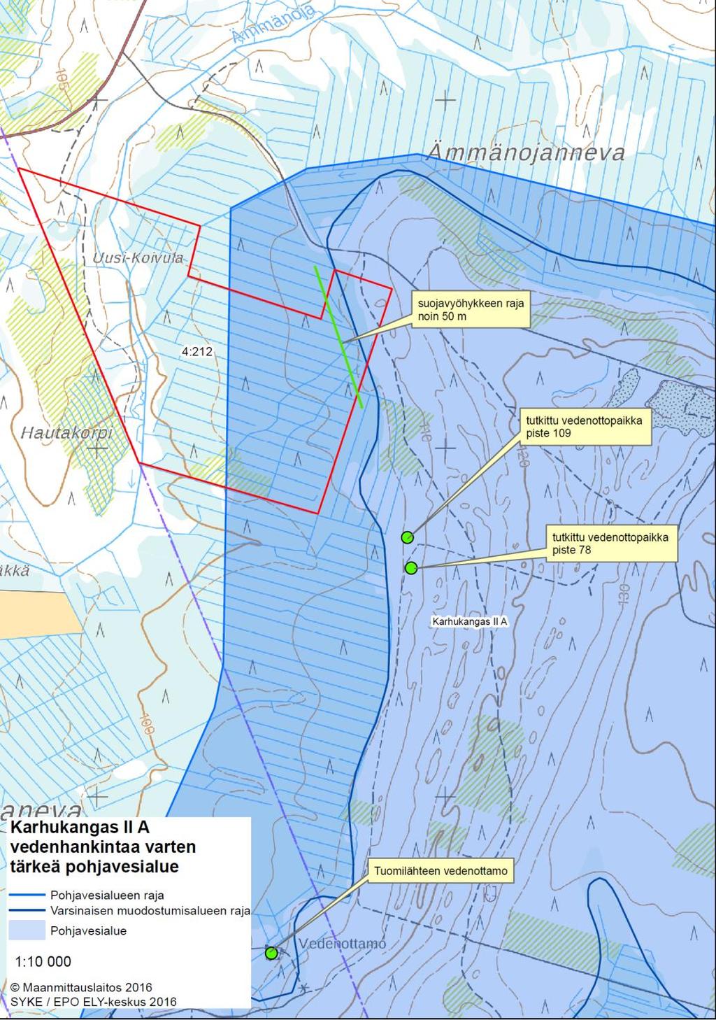 Projektiraportti 19(49) Kuva 4. Karhukankaan vedenhankintaa varten tärkeä pohjavesialue.